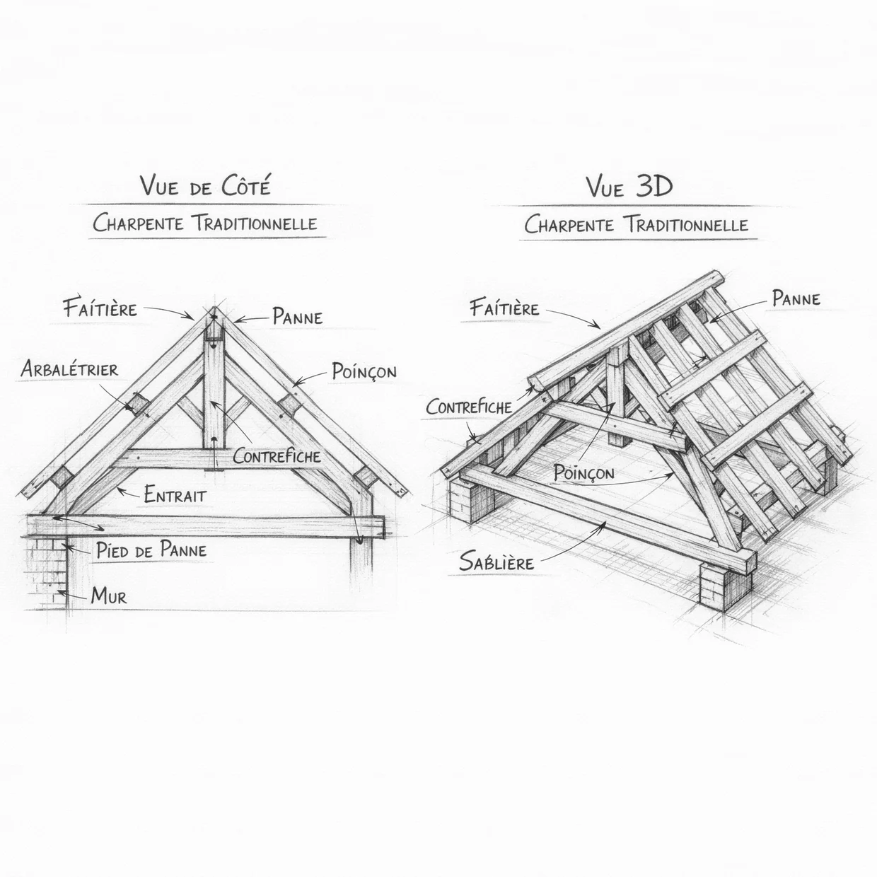 Atelier Bois & Frères croquis charpente